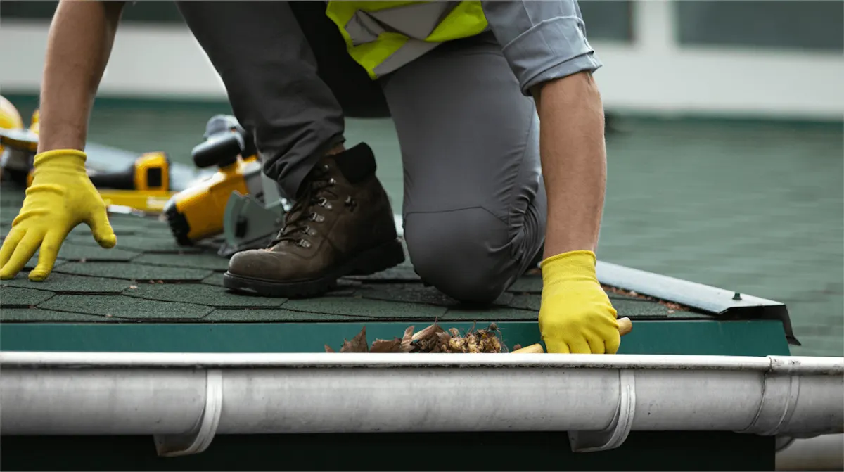 Technician installing seamless gutters